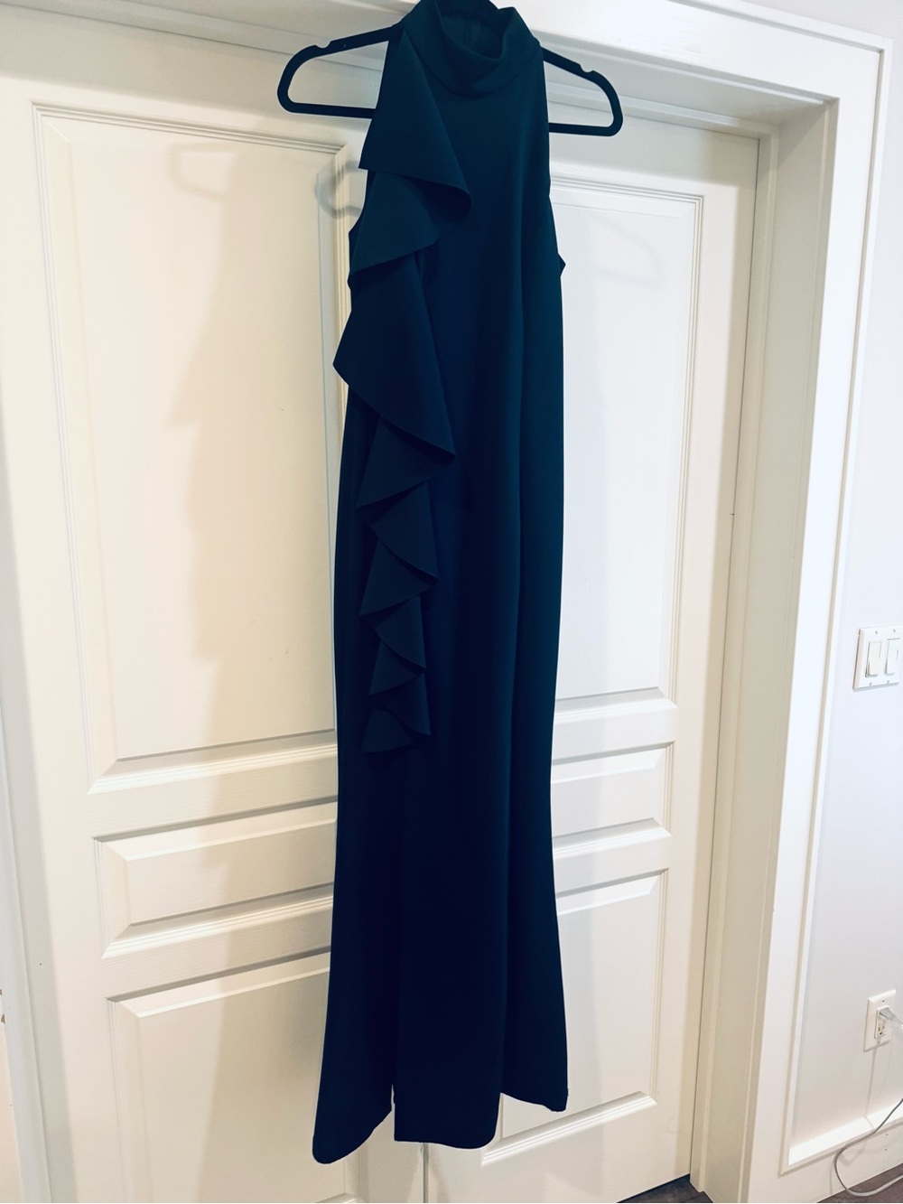 Sleeveless Ruffle-Detail Navy Maxi Dress